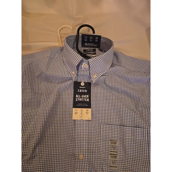 Izod Mens Dress Shirt Blue All Over Stretch Regular Fit Size MED 15-15.5 - Picture 1 of 4